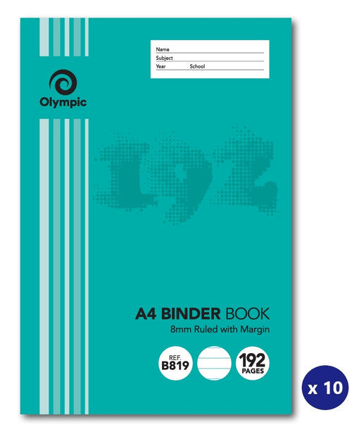 Olympic Binder Book A4 192 Pages 8mm Feint Stapled Pack of 10