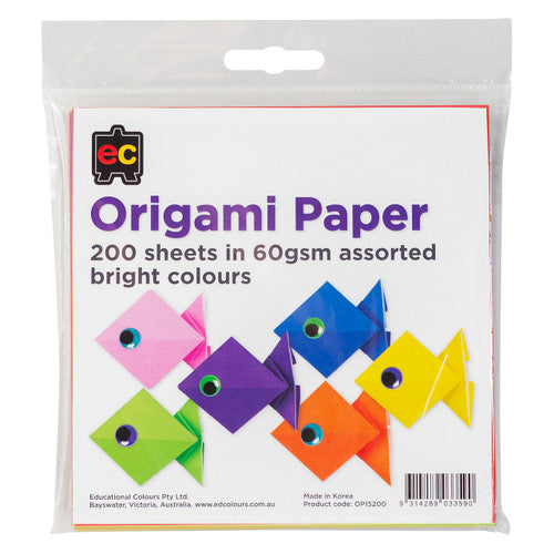 Educational Colours Origami Paper Assorted Bright Colours Pack of 200