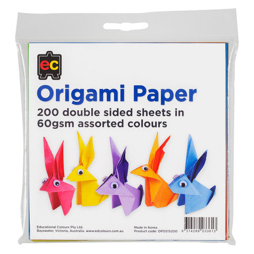 Educational Colours Origami Paper Double Sided Assorted Colours Pack of 200