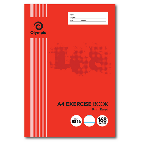 Olympic Exercise Book A4 168 Pages 8mm Ruling Stapled Pack of 10