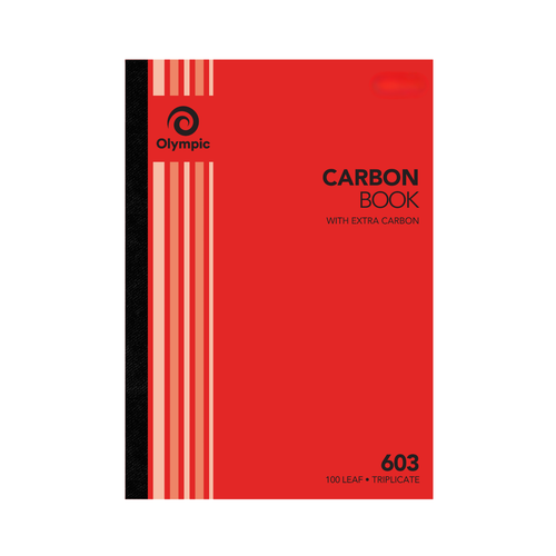 Red Olympic carbon book cover printed Carbon Book with extra carbon, 603, 100 leaf triplicate, with pale stripes and a black spine