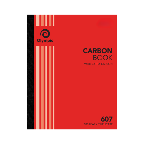 Red Olympic carbon book cover printed Carbon Book with extra carbon, 607 and 100 leaf triplicate, with peach stripes beside a black spine