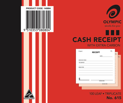 Olympic Cash Receipt Book 615 Carbon Triplicate 100 Leaf 100x125mm - image 3