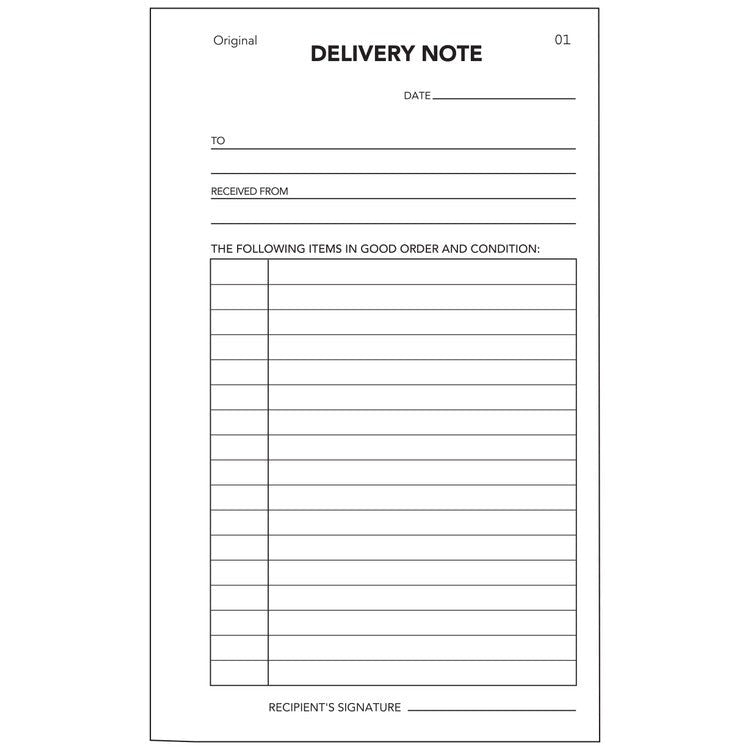 Olympic No. 636 delivery note sample page with Original and 01, date, to and received from lines, a two column goods table and recipient signature line
