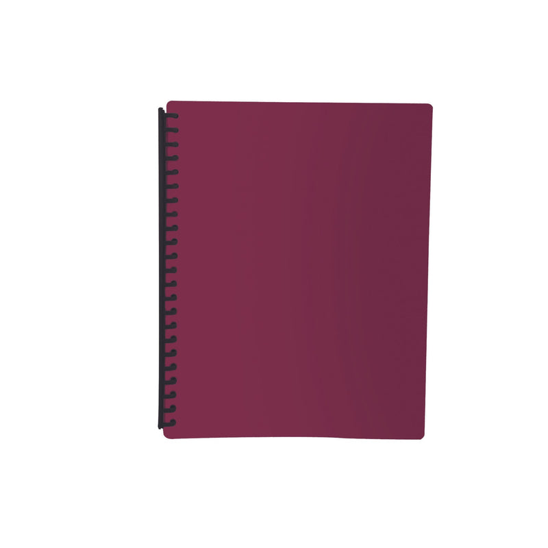 Olympic A4 display book with a deep maroon matt cover and black multi-ring spine, photographed straight on against a white background