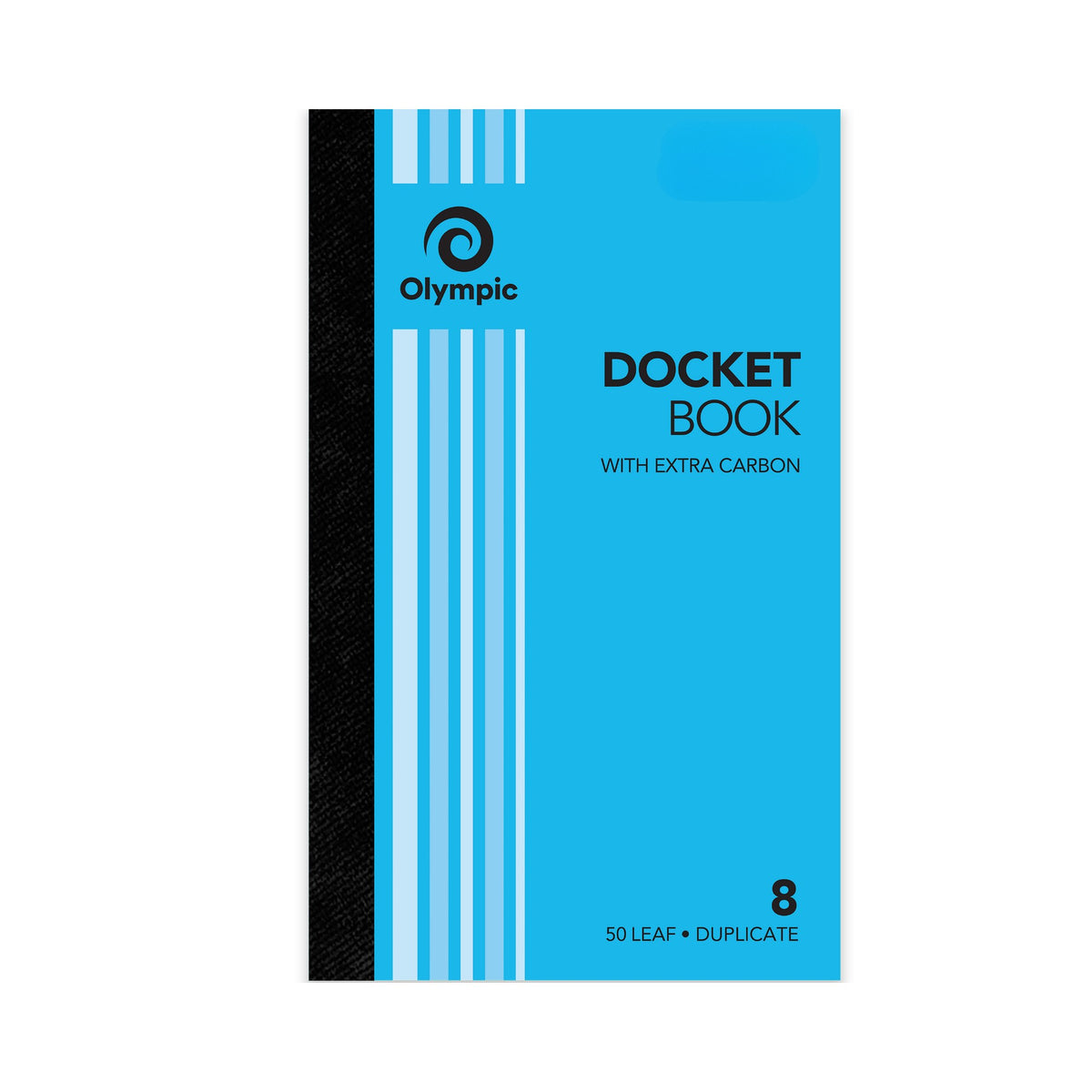 Olympic No. 8 docket book in a tall blue striped cover with a black spine, printed With Extra Carbon and 50 Leaf Duplicate