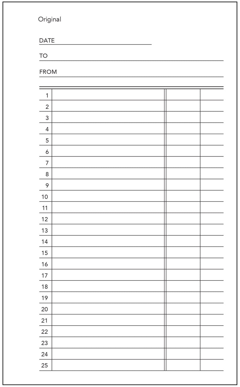 Blank Olympic No. 8 docket form with date, to and from lines above twenty five numbered lines in three columns