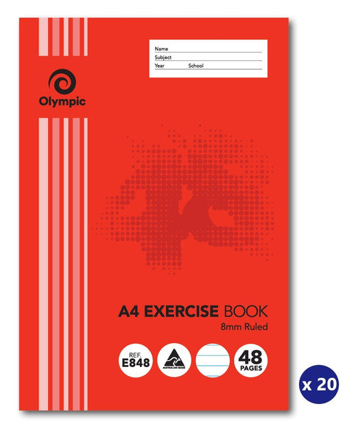 Olympic Exercise Book A4 48 Pages 8mm Feint Stapled Pack of 20 - image 1