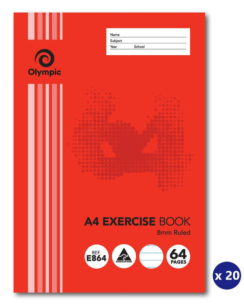 Olympic Exercise Book A4 64 Pages 8mm Feint Stapled Pack of 20 - image 1