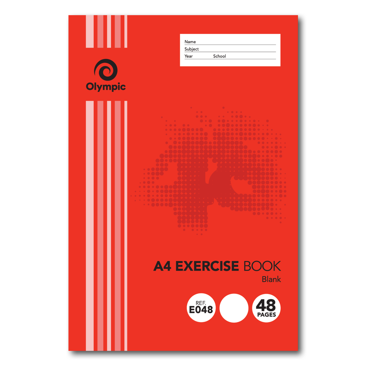 Olympic A4 exercise book with a red handprint cover printed A4 Exercise Book, Blank, REF E048 and 48 pages, with a name and subject panel
