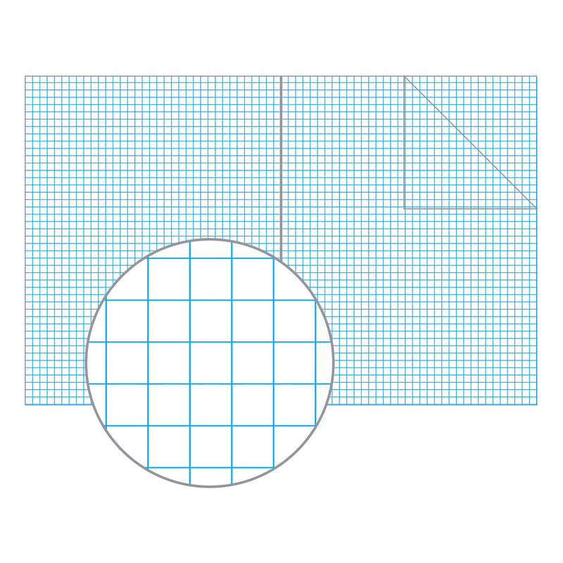 Hamelin Brands illustration of an open Olympic grid book spread in light blue squares with a folded corner and a magnified circle