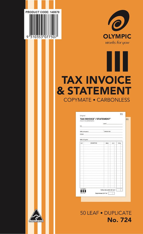 Olympic Invoice and Statement Book 724 Carbonless Duplicate 50 Leaf - image 1