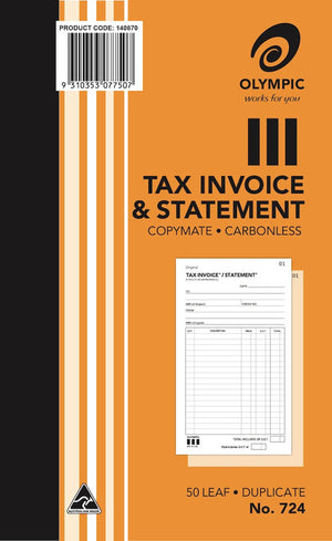 Olympic Invoice and Statement Book 724 Carbonless Duplicate 50 Leaf - image 1