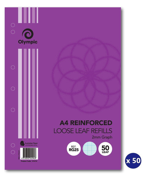 Olympic Loose Leaf Refill A4 2mm Graph Ruled Reinforced 50 Leaf Box of 50 - image 1
