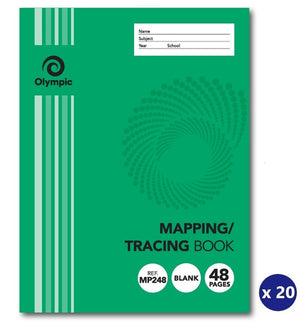 Green Olympic Mapping/Tracing Book cover with Ref MP248, Blank and 48 Pages badges, a name and subject panel and an x 20 badge