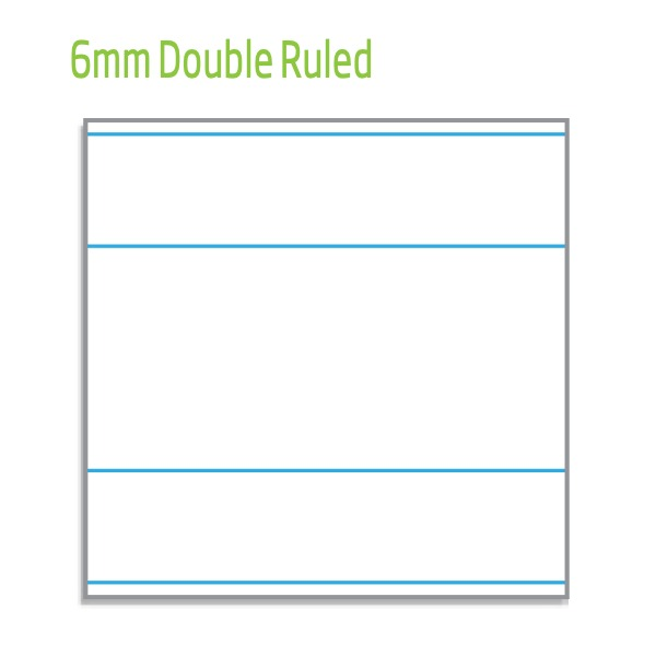 Ruling sample headed 6mm Double Ruled, with blue lines arranged in pairs and a bigger white gap between each pair