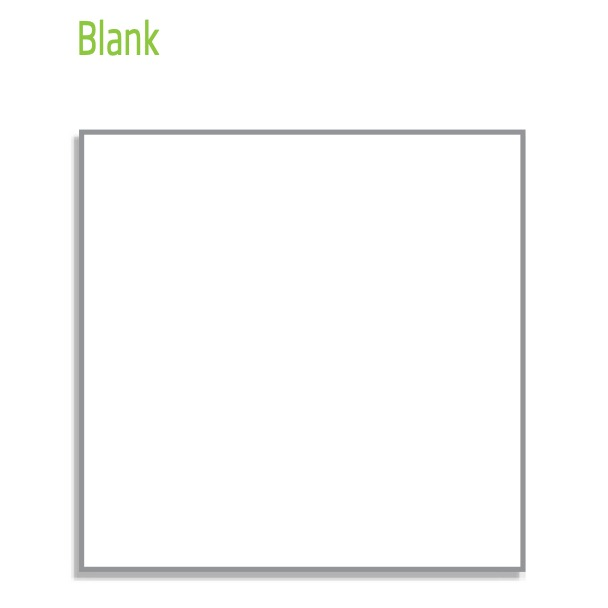 Page sample headed Blank in green lettering, showing an unruled white page framed by a grey border