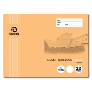 Salmon landscape Olympic Student Note Book cover with Opera House and Harbour Bridge print, Blank, Ref NL032 and 32 Pages badges