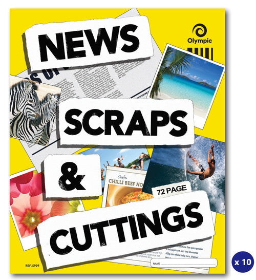 Olympic News Scraps and Cuttings 72 page scrap book cover with a name panel and a small navy x 10 pack badge