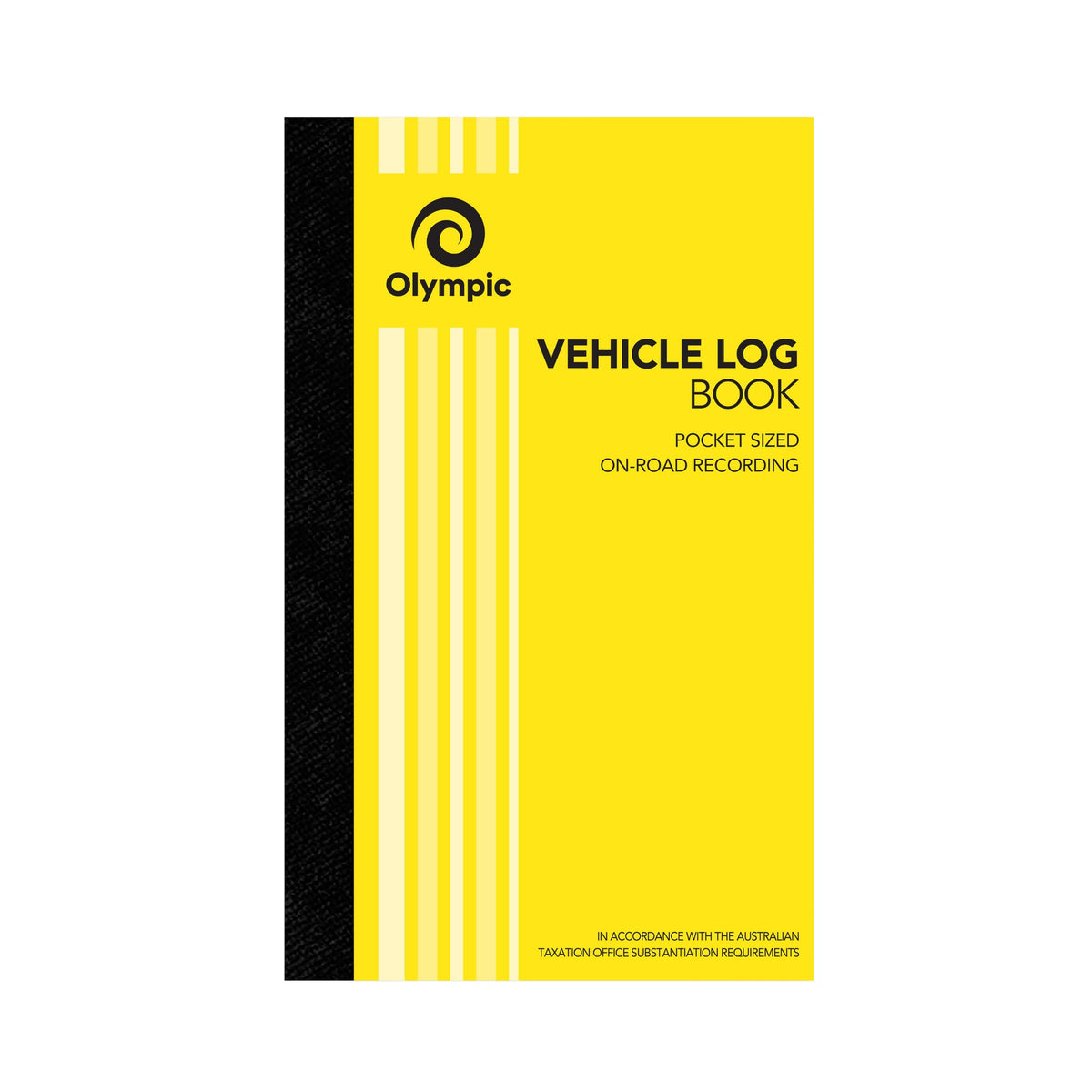 Olympic vehicle log book yellow cover with black spine reading Pocket Sized On-Road Recording and the ATO substantiation statement at the foot