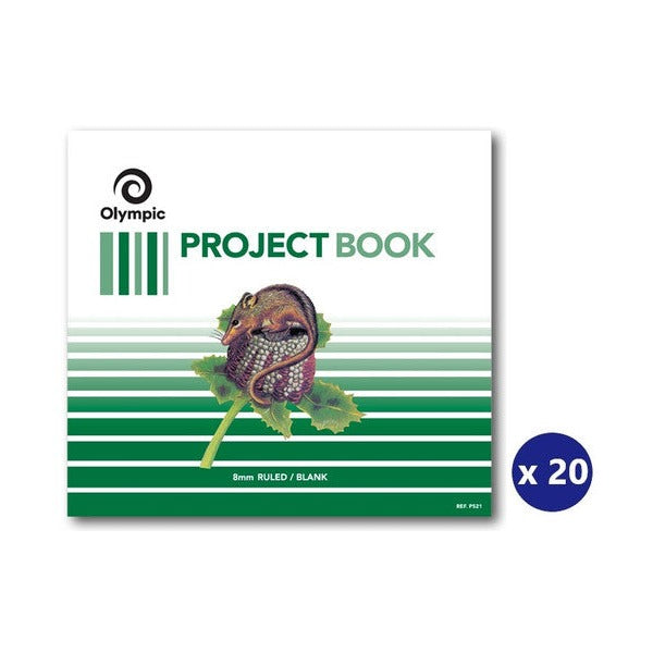 Olympic P521 green landscape project book cover with the native animal illustration, pictured beside an x 20 badge for the pack quantity