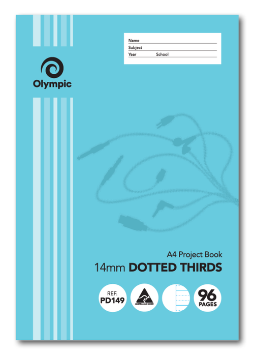 Olympic PD149 A4 project book cover in light blue, an earlier print of the artwork with an extra logo roundel beside the reference
