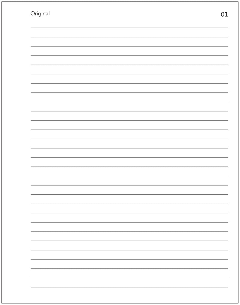 Sample page of the Olympic No. 706 carbonless record book headed Original with the number 01 in the top corner and plain ruled lines down the page
