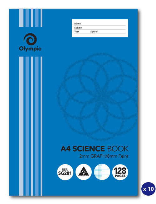 Olympic Science Book A4 128 Pages 2mm Graph 8mm Feint Ruled Stapled Pack of 10 - image 1