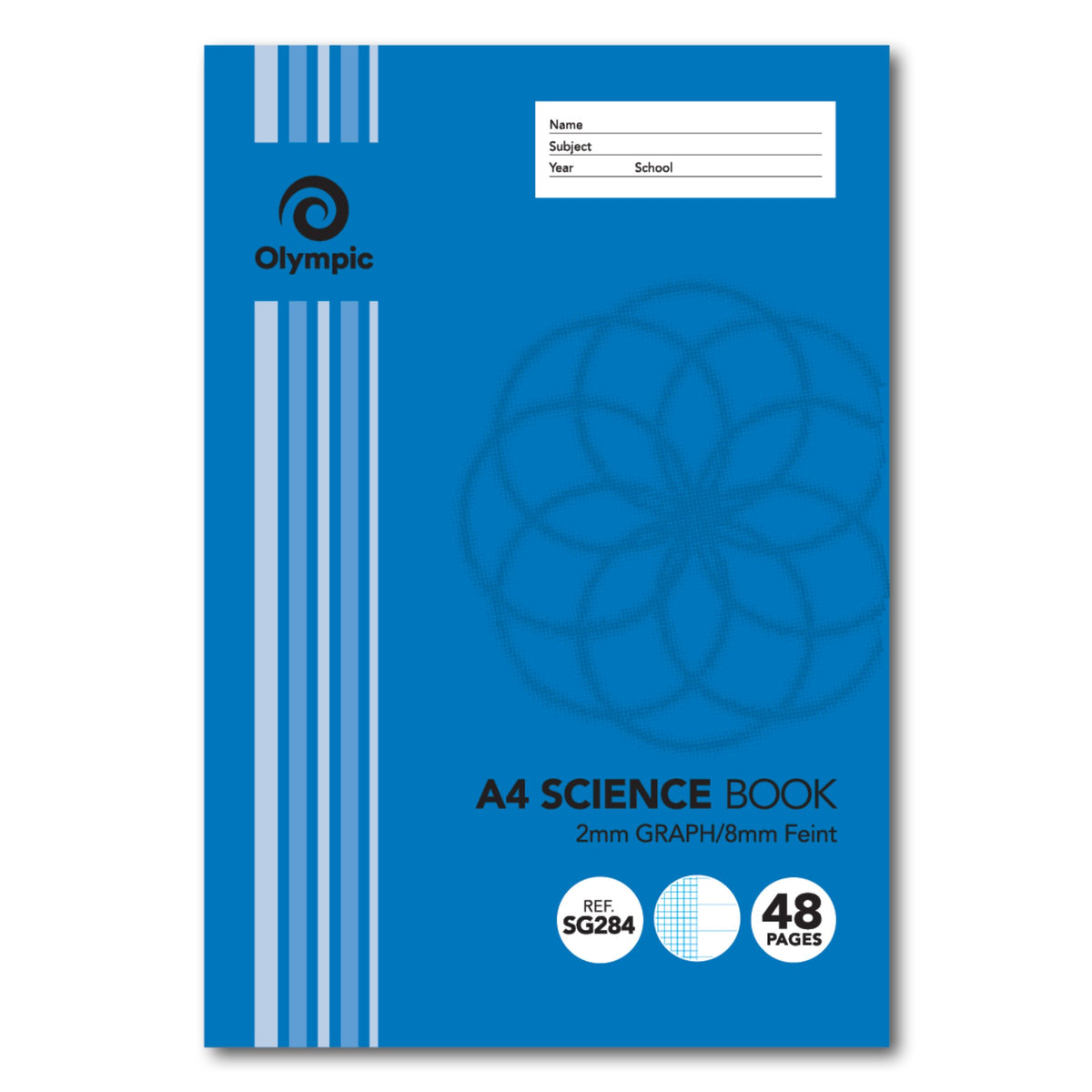 Olympic A4 Science Book SG284 cover in blue with a white name, subject, year and school panel and a 48 Pages badge, shown without a pack badge