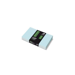 Pale blue ruled Olympic system cards in the large size, stacked under a black band with green stripes printed System Cards 125x200mm 100 Cards