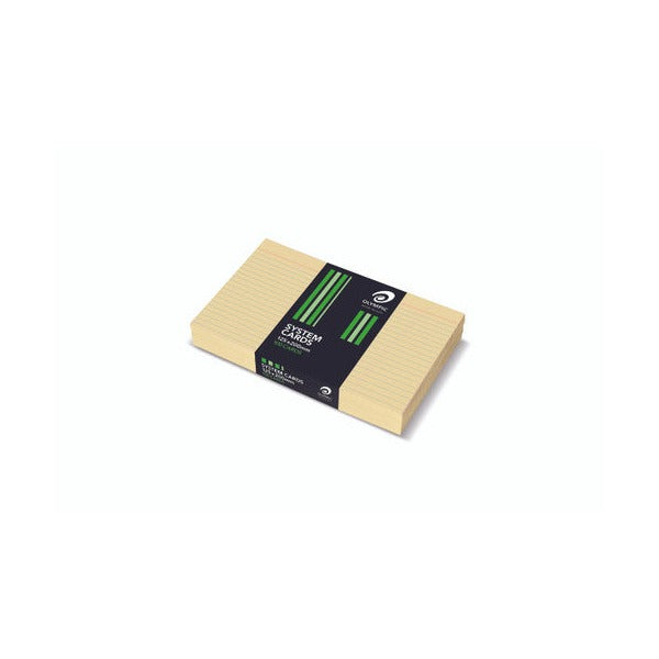 Cream buff Olympic system cards with blue rules and a red top line, stacked in a pack with a black band printed System Cards 125x200mm 100 Cards