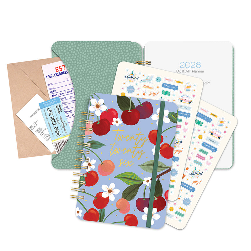Orange Circle 2026 Do It All diary Fruit and Flora, storage pocket, stickers and tear-out lists