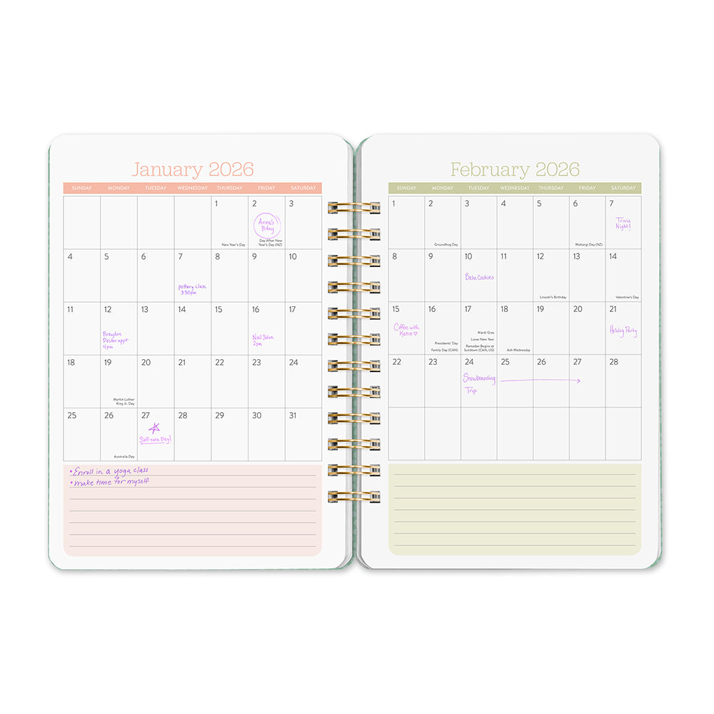 Orange Circle 2026 Do It All diary Fruit and Flora, monthly spread filled in with plans and notes