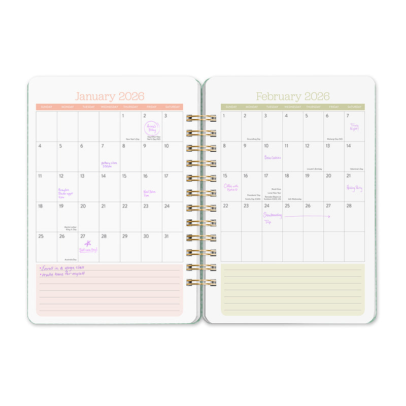 Orange Circle 2026 Do It All diary Fruit and Flora, monthly spread filled in with plans and notes