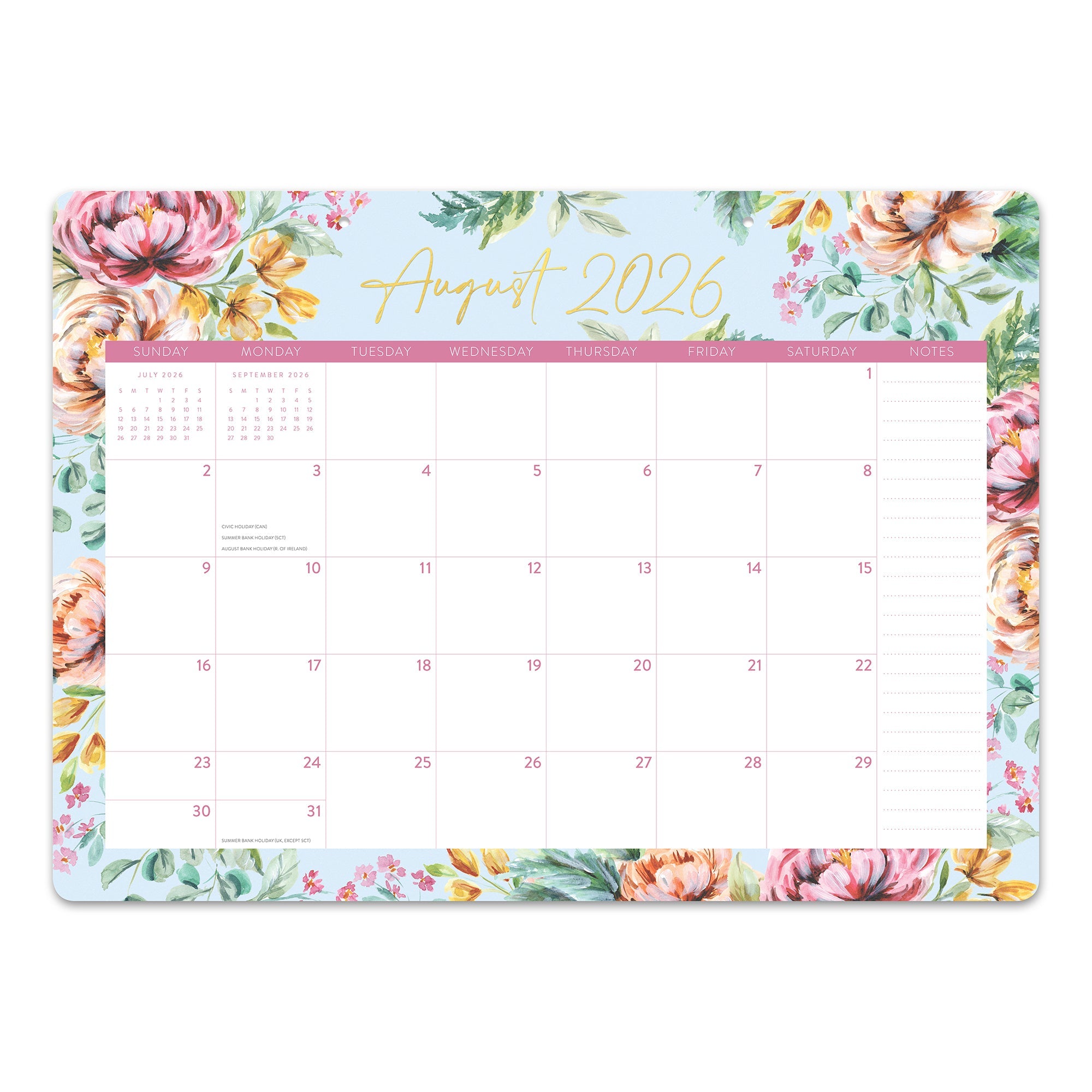 Orange Circle 2027 Decorative Desk Blotter 476 x 343mm Bella Flora shown front on, the Bella Flora design, photographed flat against a plain background.