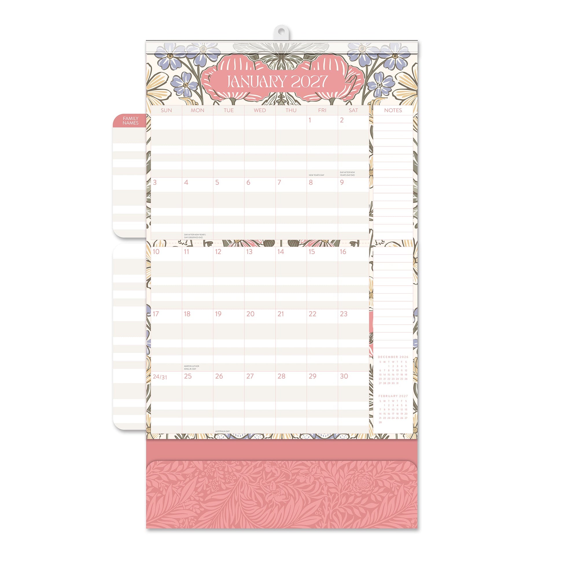 Orange Circle 2027 Do-It-All Wall Calendar 305 x 325mm Age Of Romance opened to show the printed monthly grid and the dated planning layout inside.