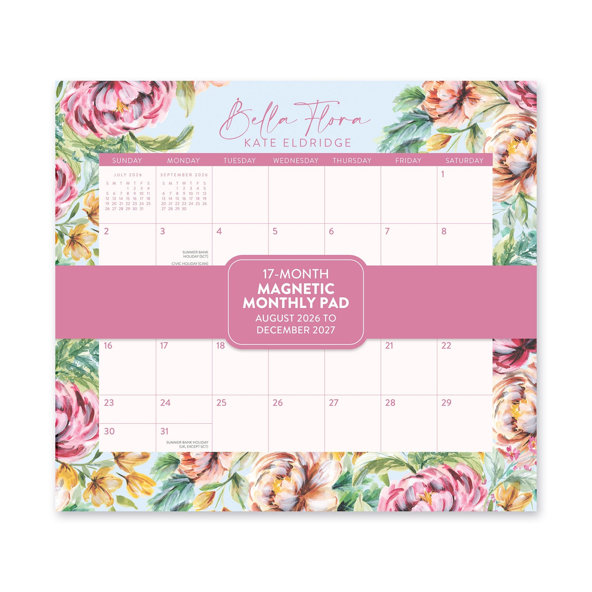 Orange Circle 2027 Magnetic Monthly Pad 244 x 216mm Bella Flora shown front on, the Bella Flora design, photographed flat against a plain background.