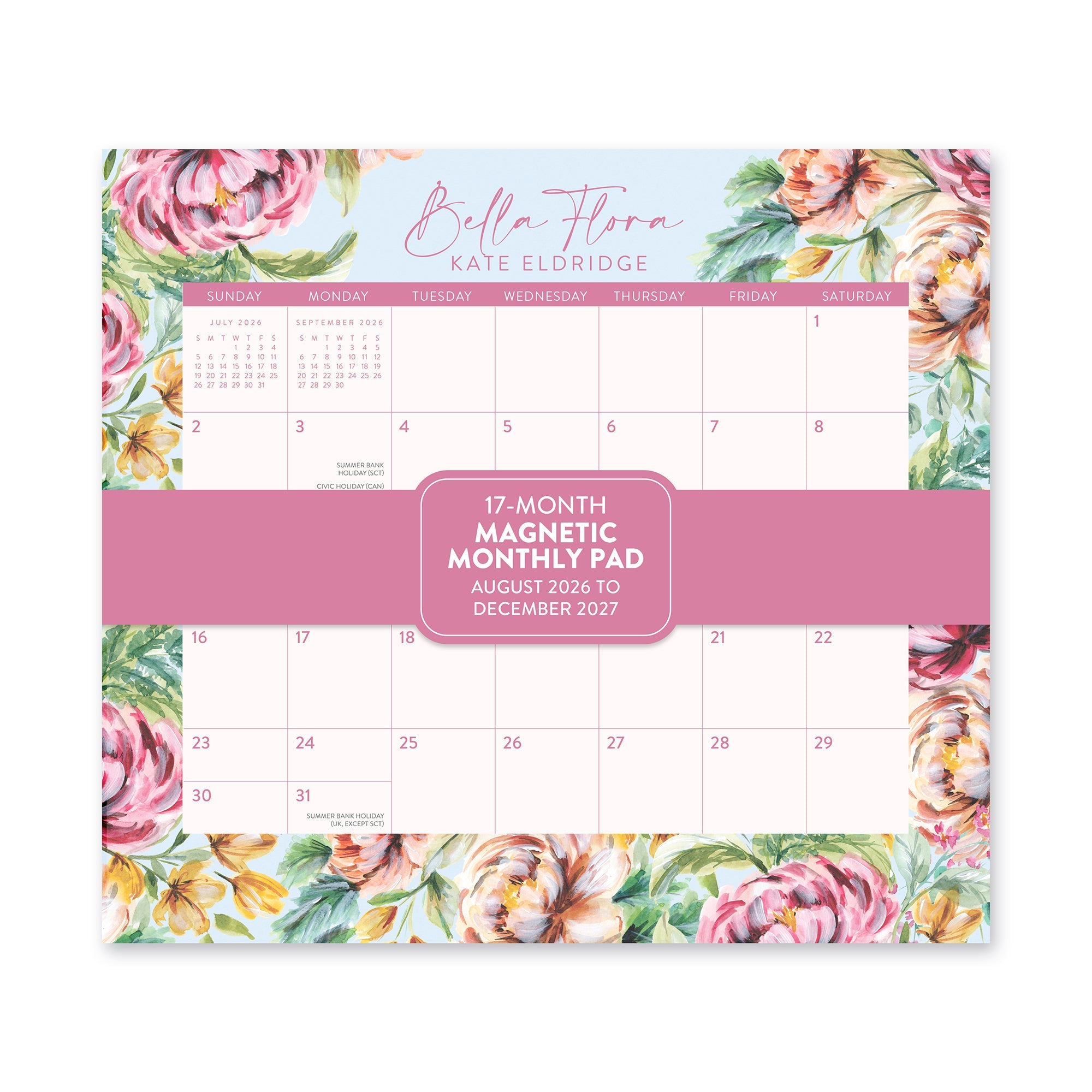 Orange Circle 2027 Magnetic Monthly Pad 244 x 216mm Bella Flora shown front on, the Bella Flora design, photographed flat against a plain background.
