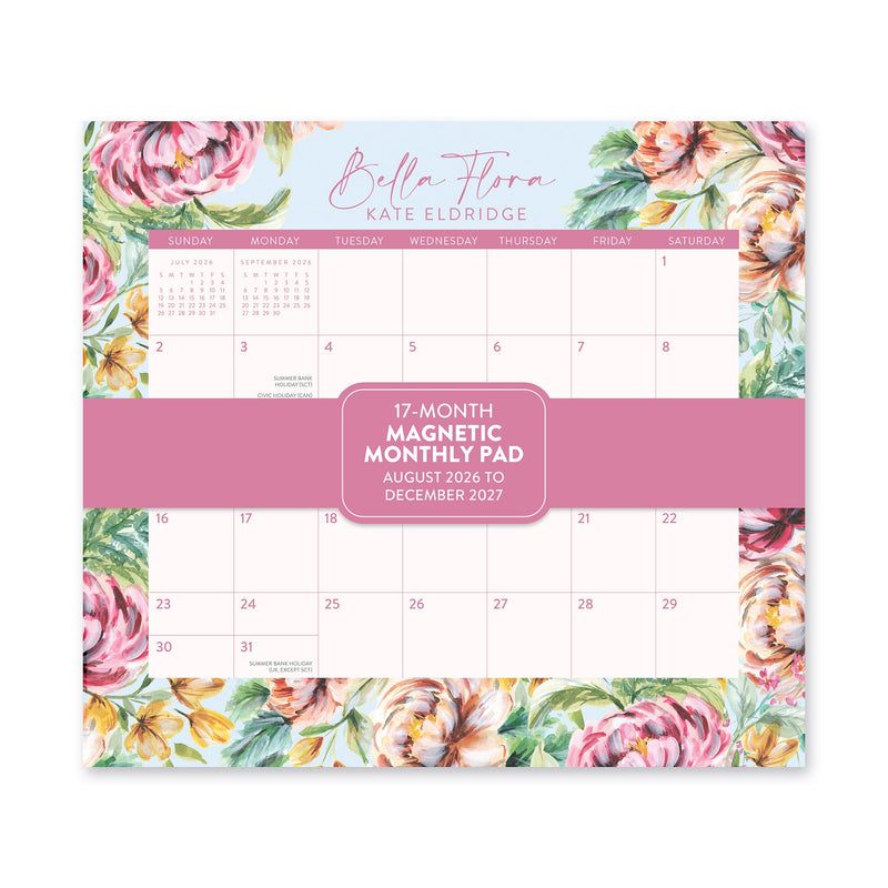 Orange Circle 2027 Magnetic Monthly Pad 244 x 216mm Bella Flora shown front on, the Bella Flora design, photographed flat against a plain background.