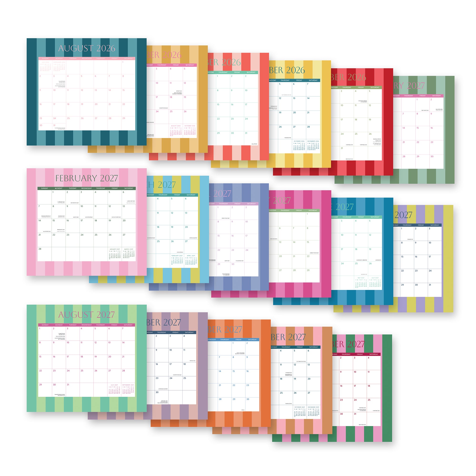 Orange Circle 2027 Magnetic Monthly Pad 244 x 216mm Cabana Stripes shown with its retail packaging and the product information panel visible.