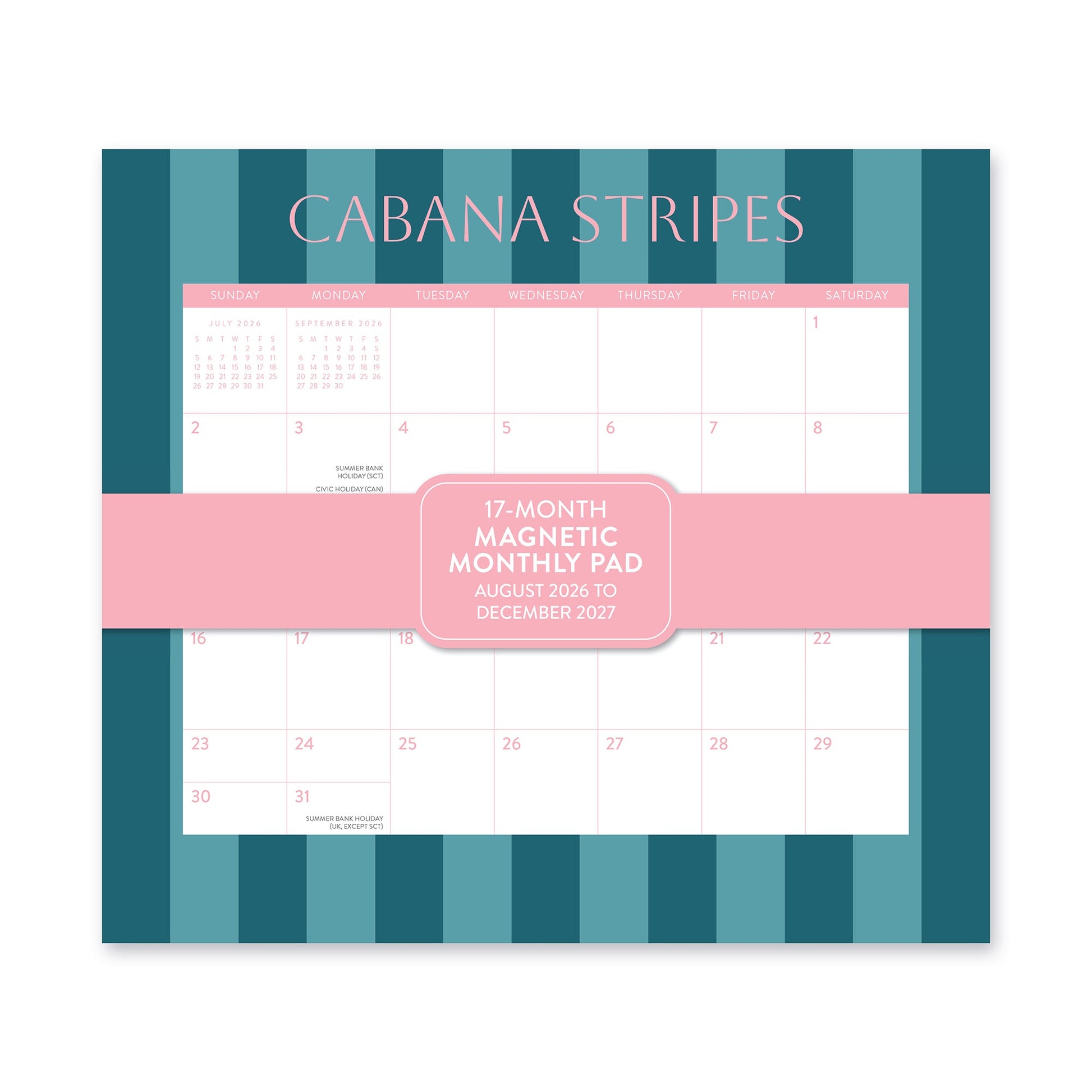 Orange Circle 2027 Magnetic Monthly Pad 244 x 216mm Cabana Stripes shown front on, the Cabana Stripes design, photographed flat against a plain background.