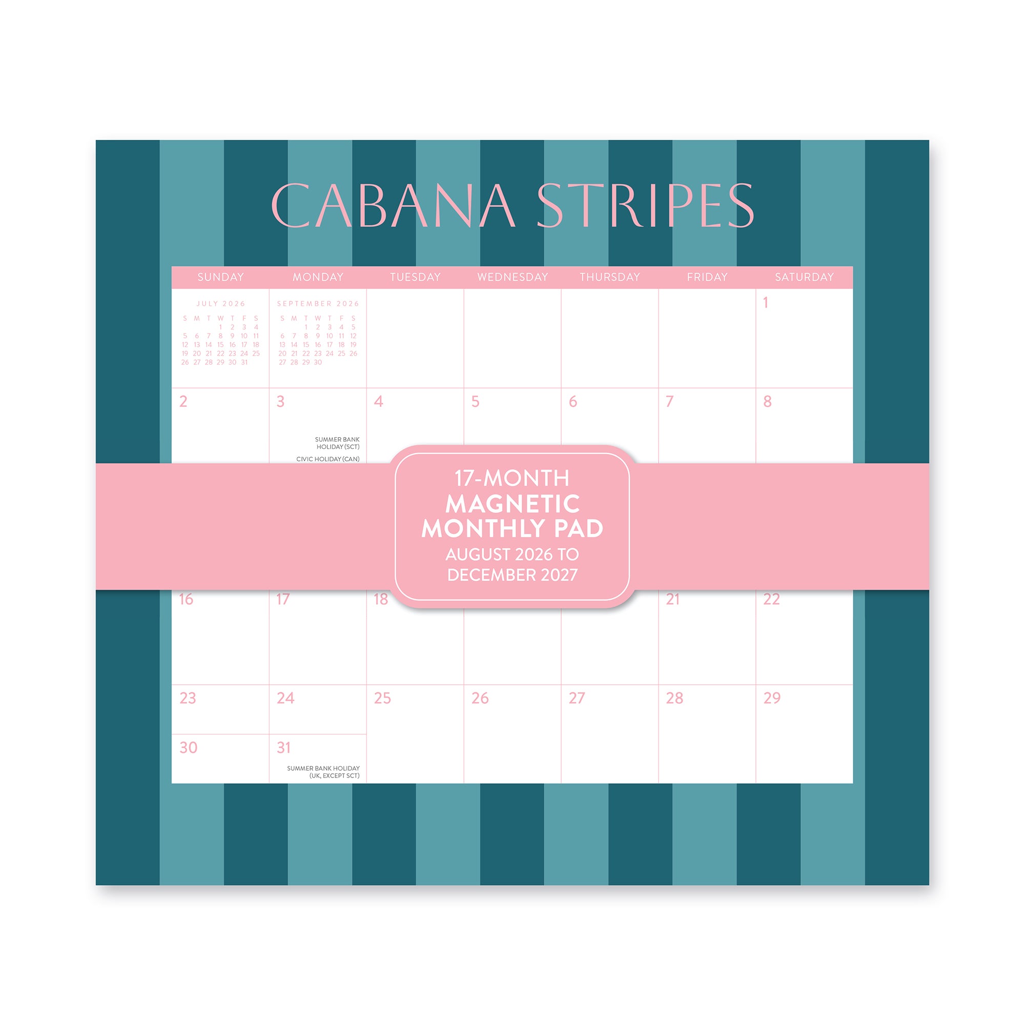 Orange Circle 2027 Magnetic Monthly Pad 244 x 216mm Cabana Stripes shown front on, the Cabana Stripes design, photographed flat against a plain background.