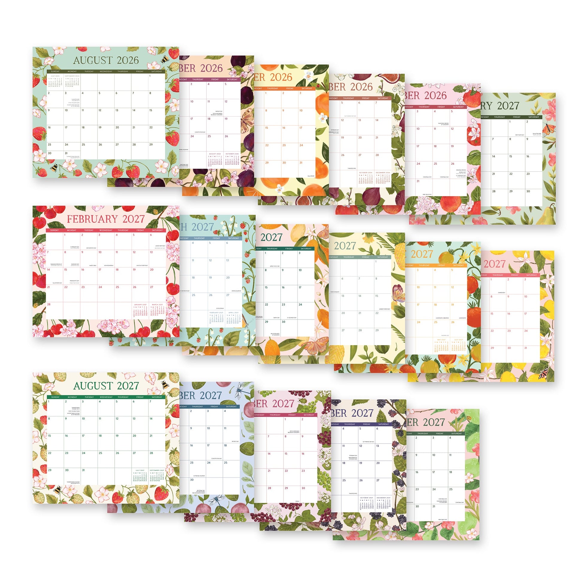 Orange Circle 2027 Magnetic Monthly Pad 244 x 216mm Fruit And Flora shown with its retail packaging and the product information panel visible.