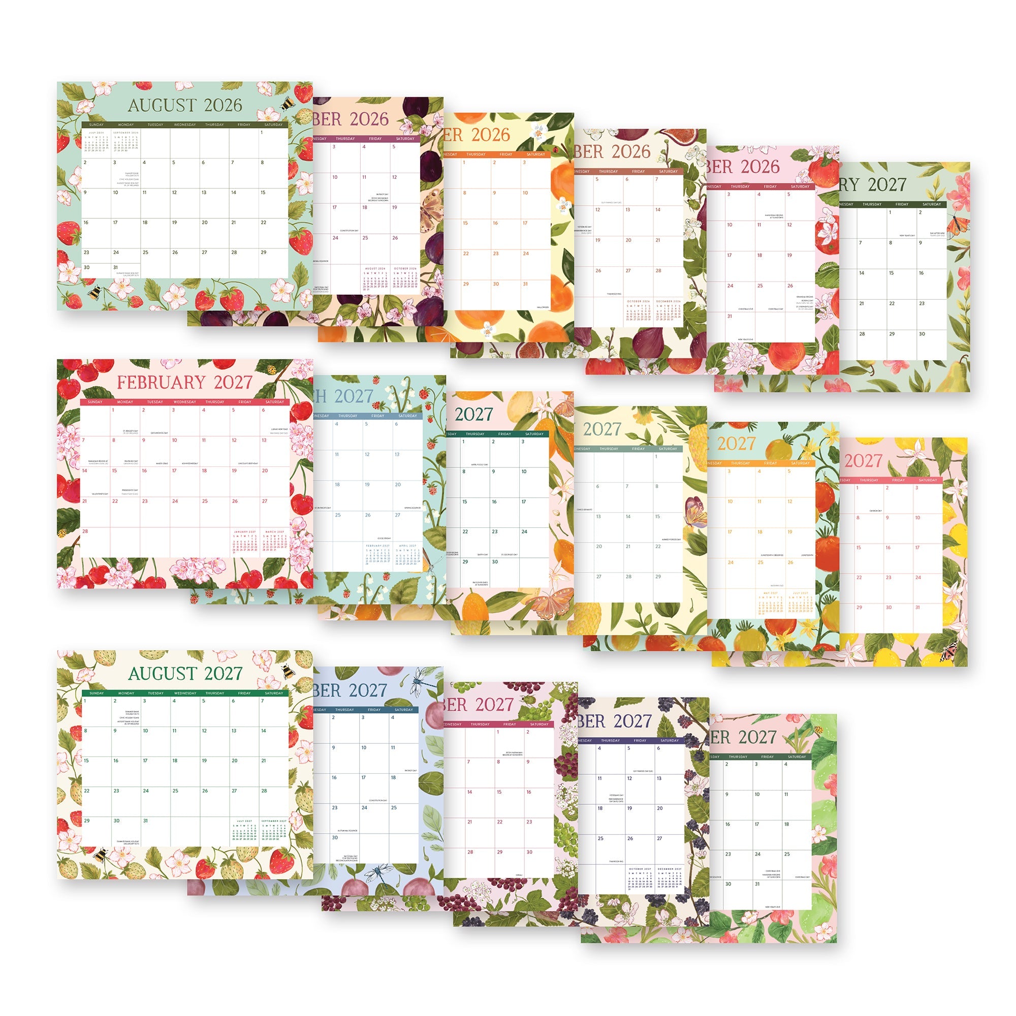 Orange Circle 2027 Magnetic Monthly Pad 244 x 216mm Fruit And Flora shown with its retail packaging and the product information panel visible.