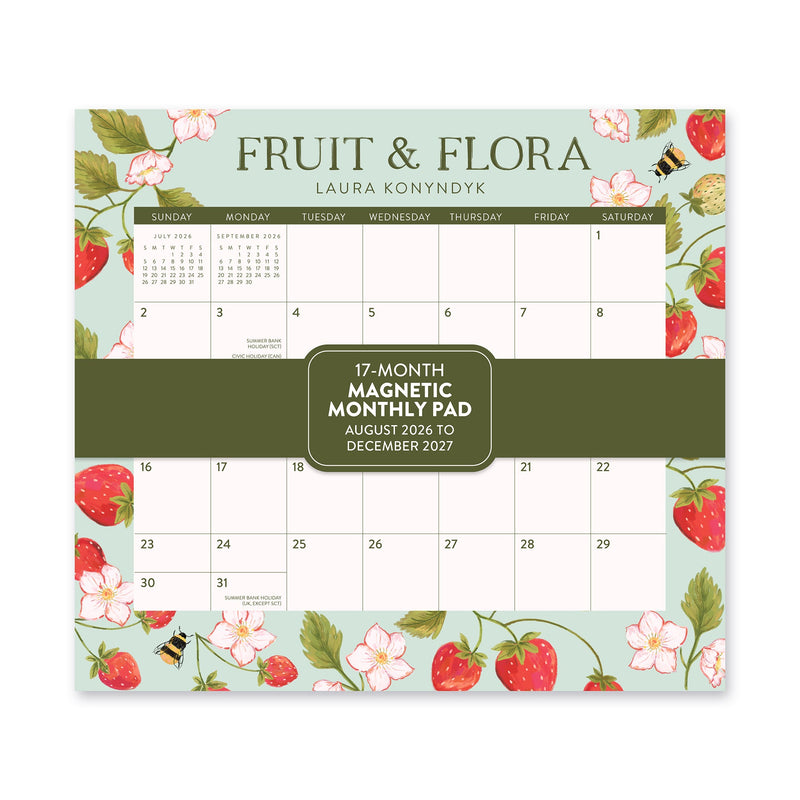Orange Circle 2027 Magnetic Monthly Pad 244 x 216mm Fruit And Flora shown front on, the Fruit And Flora design, photographed flat against a plain background.