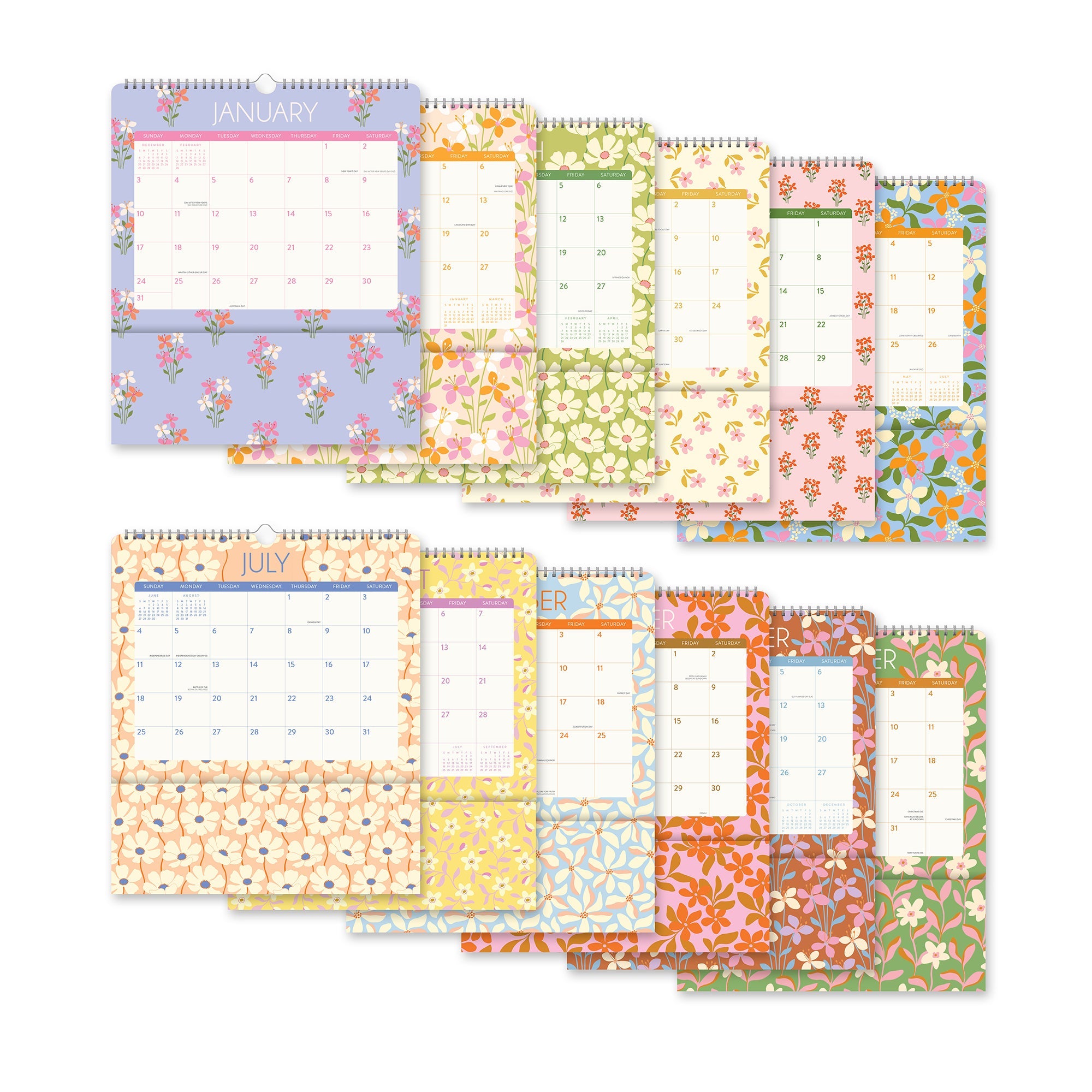 Orange Circle 2027 Pockets Plus Wall Calendar 297 x 348mm Secret Garden shown with its retail packaging and the product information panel visible.