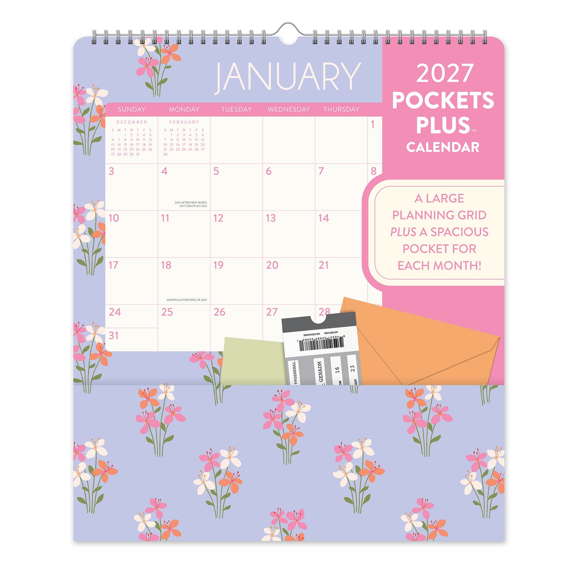 Orange Circle 2027 Pockets Plus Wall Calendar 297 x 348mm Secret Garden shown front on, the Secret Garden design, photographed flat against a plain background.