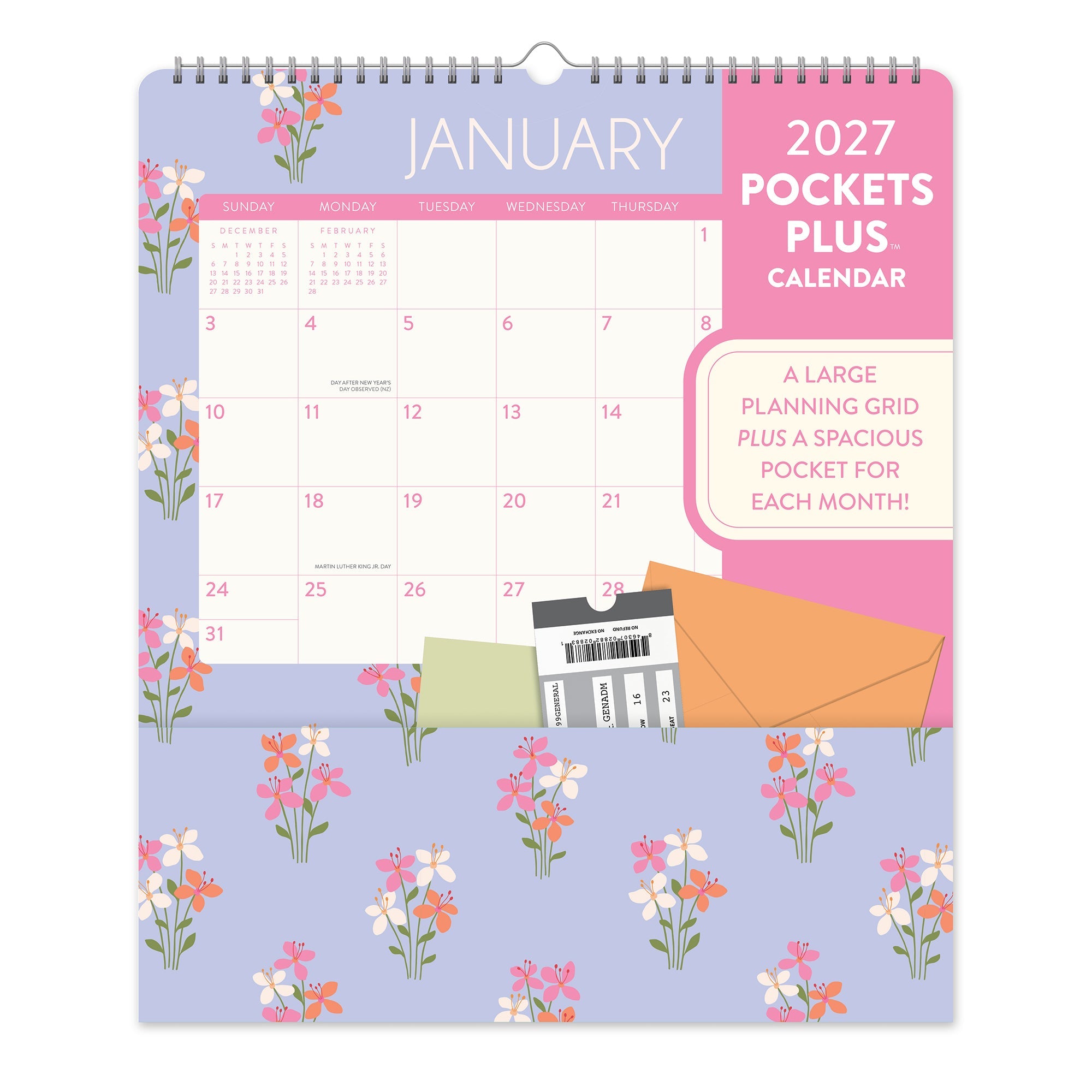 Orange Circle 2027 Pockets Plus Wall Calendar 297 x 348mm Secret Garden shown front on, the Secret Garden design, photographed flat against a plain background.