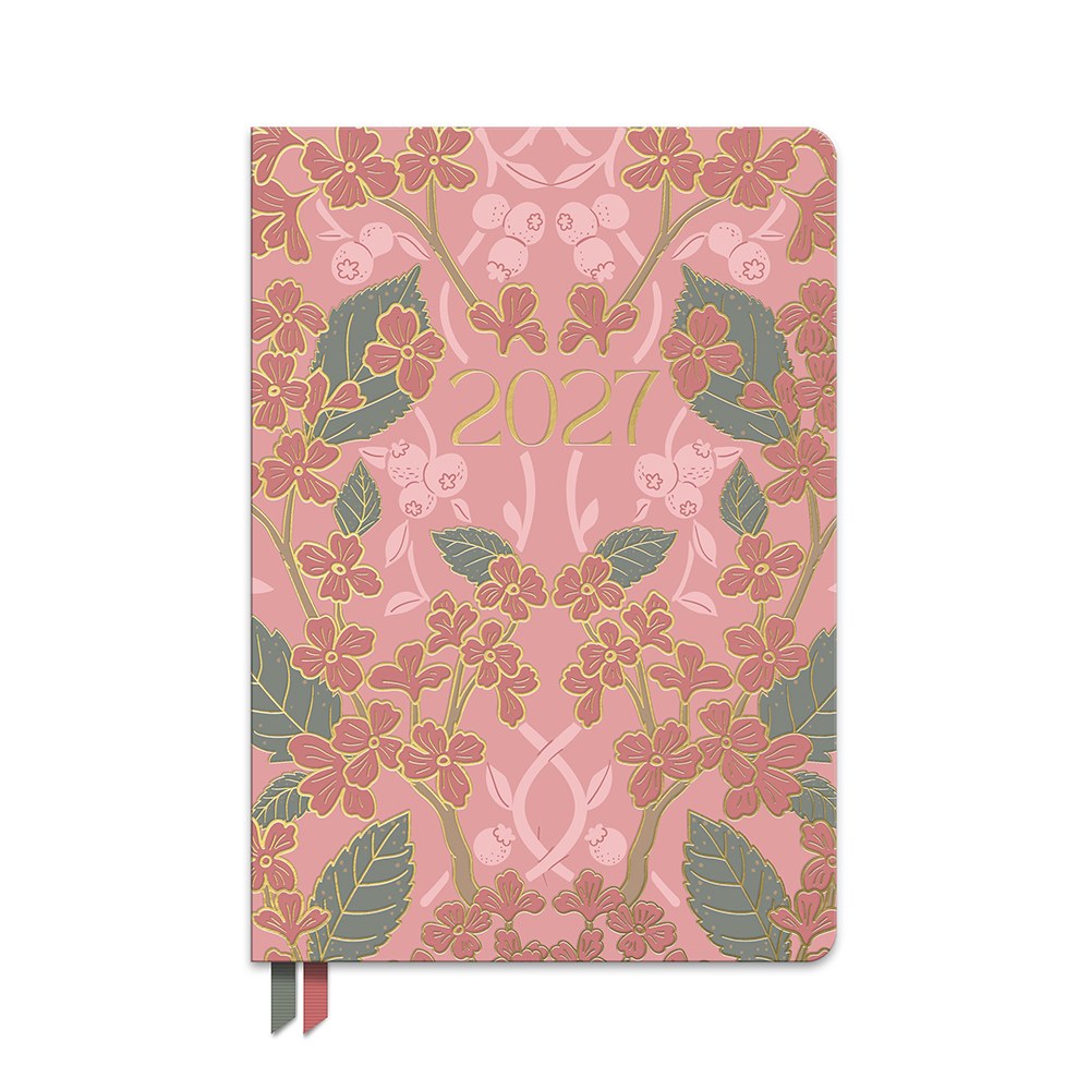 Orange Circle 2027 Clara Cloth Bound Diary 152 x 216mm Week To View Age Of Romance shown front on, the Age Of Romance design, a moody vintage rose print with deep botanical tones, closed flat against a plain background.