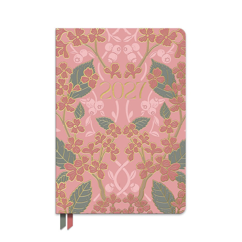Orange Circle 2027 Clara Cloth Bound Diary 152 x 216mm Week To View Age Of Romance shown front on, the Age Of Romance design, a moody vintage rose print with deep botanical tones, closed flat against a plain background.